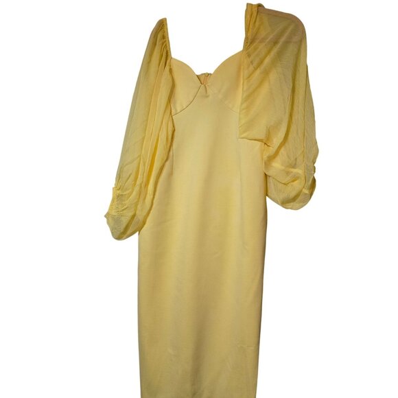 Vintage Inspired Yellow Dress Victoria Sheer Puff Sleeves Sweetheart‎ Neckline M - Picture 5 of 8